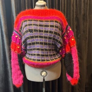 Colorblock Mohair Sweater - Pink, Red & Purple